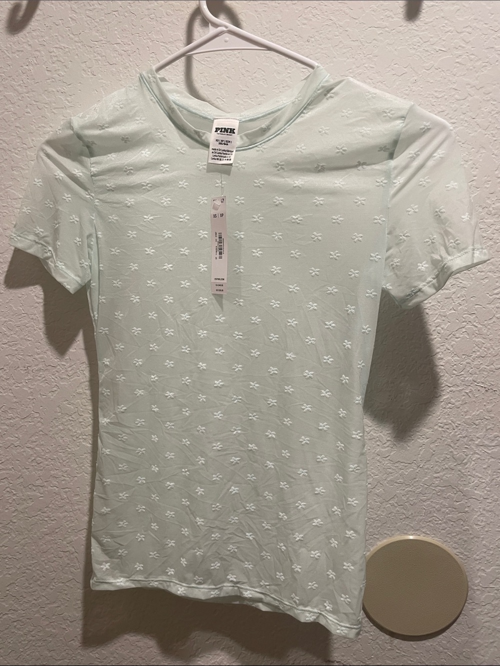 PINK Victoria's Secret Mint Short Sleeve Embroidered Tee